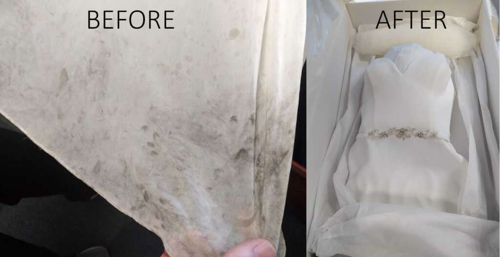 Wedding Dress Before and After Cleaning