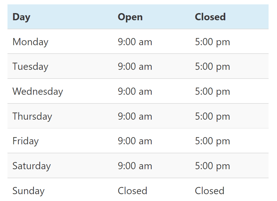 Shop Opening Hours